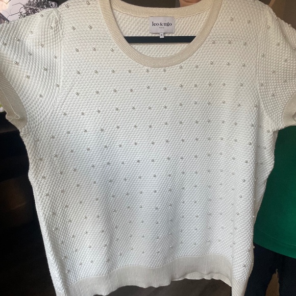 Leo & Ugo Paris Pearl-Embellished Knit Top - Picture 1 of 5